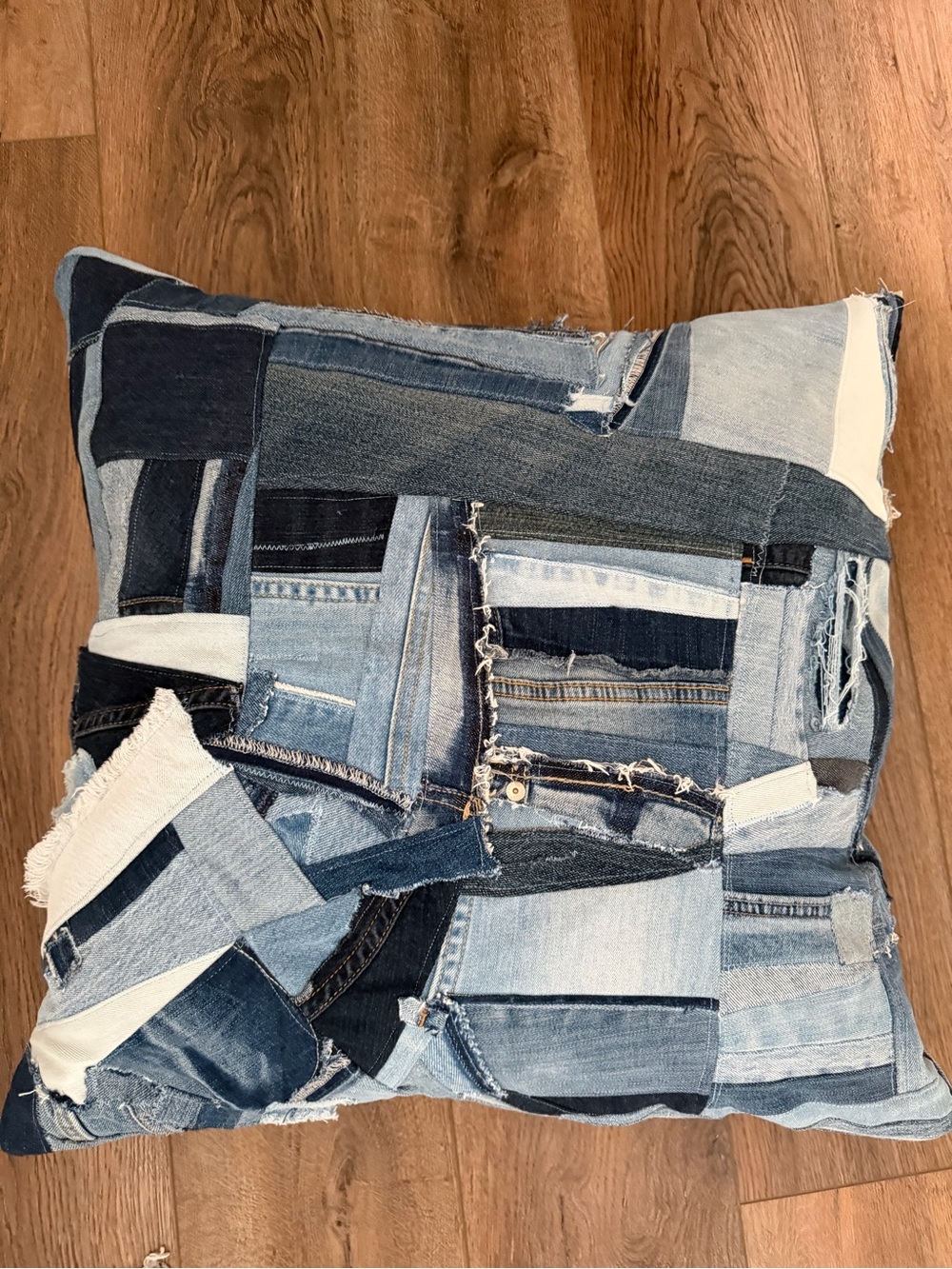 Scrap Denim Patchwork Throw Pillow - Blue 20x20